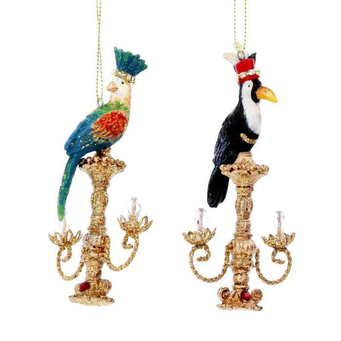 Gisela Graham Resin Parrot/Toucan On Candelabra Decoration (Set of 2)-2